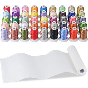 Simthread 45 Brother Colors Polyester Embroidery Machine Thread with 10"x 10Y Embroidery Stabilizer Backing, 550Y Each Spool Embroidery Threads for Sewing, Machine Embroidery Quilting Serger Supplies