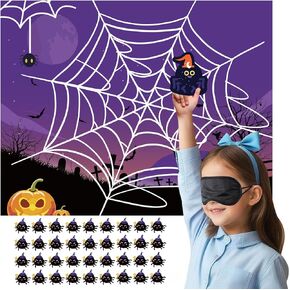 Haunt Couture Halloween Party Games for Kids with Rewards – Pin The Spider on The Web for 36 Players – Reusable, Halloween Birthday Party Fun Game – 02