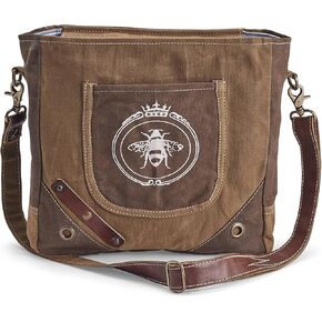 SAGEFINDS Queen Bee Messenger Bag | Upcycled Canvas Shoulder Purse for Women | Earth Friendly Tote | Adjustable and Detachable Crossbody Strap | Zip Closure | 12.25" x 12"