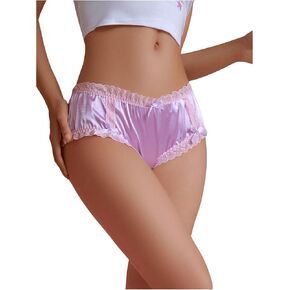 SHENHE Women's Lace Trim Satin Panty Bow Front Silky Hipster Underwear Brief