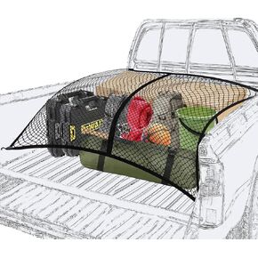 Cargo Net for Pickup Truck Bed, 2 in 1 Truck Bed Net Tailgate Storage Truck Cargo Net, 4.3' x 4' Stretches to 8.6' x 8' Pickup Truck Bed Net Organizer Suitable for Daily Light Loads of Trucks