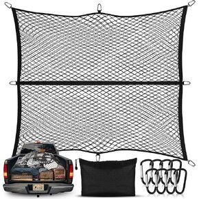 Cargo Net for Pickup Truck Bed, Truck Bed Net 4' x 4' Stretches to 7'x7' Highly Elastic Cargo Net Stretchable Mesh Organizer for Pickup Trunk Bed Truck Cargo Net with 8 Metal Carabiner in Kuwait