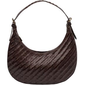 Woven Leather Handbag for Women – Crescent Leather Purse with Adjustable Strap, Zipper Closure - Underarm Bag