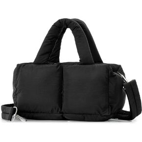 Herald Small Puffer Tote Bag for Women, Quilted Soft Puffy Satchel Shoulder Purse Crossbody Handbag with Detachable Strap