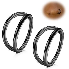 20G 18G 16G 14G Hoop Nose Rings: 7mm 8mm 9mm 10mm 12mm 2 Pcs Surgical Steel Septum Rings Clicker for Lip Cartilage Helix Tragus Conch Rook Daith Lobe Seamless Hoop Unisex Hinged Body Piercing Jewelry