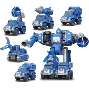 Fire Truck Toys Set Toddler Metal Pull Back Car Toys 5 in 1 DIY Action Figure Transforming Robots Set