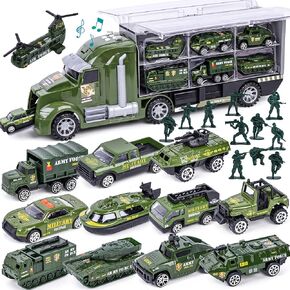 LovesTown Military Truck Toy Set, 25 in 1 Military Big Truck with Sounds Lights 12 Military Vehicles 12 Toy Soldier Figures for Kids Birthday in Saudi Arabia