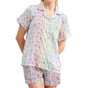Women Y2k Pajamas Set Silk Satin Short Sleeve Button Down Top and Shorts Monkey Sleepwear Preppy Bridal Loungewear