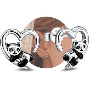 Panda Earrings for Girls - Sterling Silver Heart Panda Stud Earrings for Teens Hypoallergenic Lightweight Cute Animal Earrings for Women for Sensitive Ears for Daughter Granddaughter Niece Panda Lover