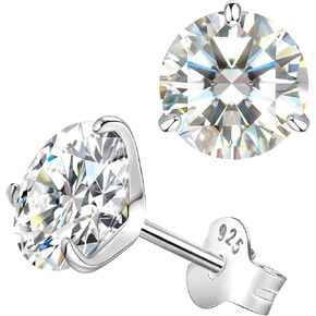 الأقراط Saintda 3 شوكات المويسانتي للنساء 0.5-2ct D اللون VVS1 FL وضوح ممتاز جولة قطع مختبر نمت الماس الذهب / الروثينيوم فيرميل 925 أقراط الفضة الاسترليني النساء الفتيات المجوهرات الهدايا