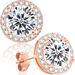 Brilliant Round Square Halo Stud Earrings for Women Men | 2 Pairs Cubic Zirconia Simulated Faux Diamond Halo Stud Earrings Set, Fake Diamond Cz Piercing Earrings Studs Sets