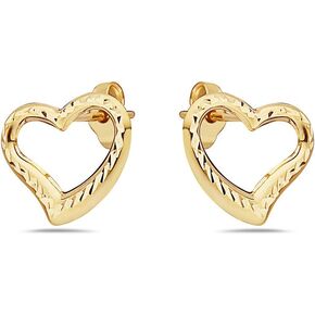 Pori Jewelers 14K Solid Gold Heart Stud Earrings- Butterfly Backings- Many Variations and Colors