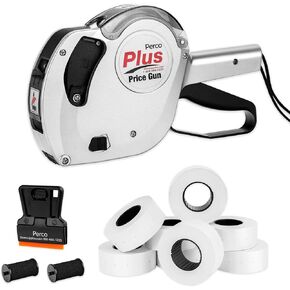 Perco Plus 1-Line Price Marking Gun with Labels Kit - Includes 1-Line 8-Character Band Price Labeler Gun, 9,000 Blank White Labels, a Label Scraper, and an Extra Inker- Same Band as Monarch 1131-01
