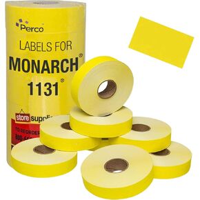 Perco Yellow Pricing Labels for Monarch 1131 Price Gun - 1 Sleeve, 8 Rolls, 20,000 Price Marking Labels - with Ink Roll Included