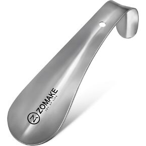 ZOMAKE Small Shoe Horn Metal Shoehorn 5.9 inch - Travel Shoe Horns for Seniors - Stainless Steel Shoe Horn Comfortable Handle with Hook(1 Pcs Silver)