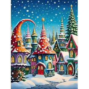 LWZAYS Chirstmas Paint by Numbers Kits for Adults, House Paint by Numbers Kits on Canvas, Winter Snow Xmas Landscape DIY Oil Painting Drawing Paintworks Gifts for Holiday Home Decor, 16x20in