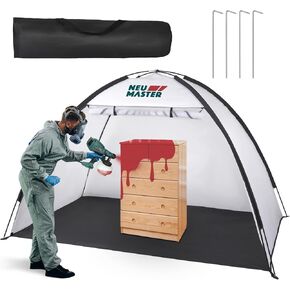 NEU MASTER Paint Booth, Larger Paint Tent (8.9x5.9x5.6 ft) with Built-in Floor & Mesh Screen & Windproof Hooks, Furniture DIY Hobby Portable Spray Paint Tent, White, Black
