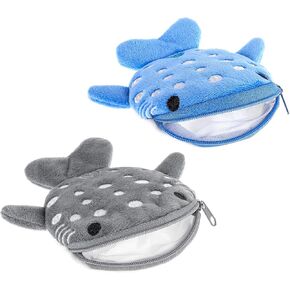 2 Pcs Whale Shark Coin Purse, Cute Coin Pouch Shark Wallet, Plush Coin Pouch Sea Animal Change Purse Kawaii Shark Zipper Wallet Portable Change Wallet for Women