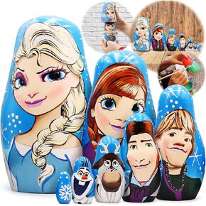 Matryoshka Russian Nesting Doll Babushka Beautiful Cartoon Characters Frozen Elsa Elza 7 Pieces Pcs Wooden Hand Painted Souvenir Craft Gift
