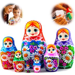 AEVVV Russian Nesting Dolls Handmade Matryoshka Dolls 5.3 in - Traditional Russian Nesting Dolls for Kids - Stacking Nesting Doll Set 7 pcs