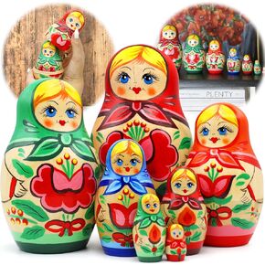 Russian Nesting Dolls for Adults Set 7 pcs - Wooden Matryoshka Dolls - Hand Painted Russian Dolls with Flower Decorations - Handmade Matryoshka Gifts