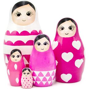 AEVVV Nesting Dolls Pink Set 5 pcs - Cute Russian Dolls Pink Decorations- Matryoshka Doll - Pink Room Decor Aesthetic - Pink Christmas Things