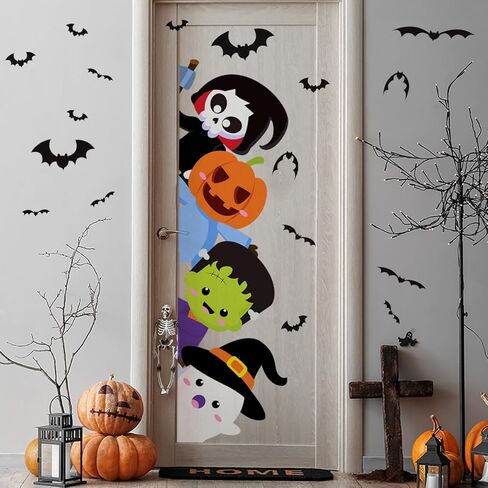 Halloween Pumpkin Scarecrow Door Sticker Funny Scary Pumpkin Scarecrow Door Decal Decoration Halloween Scarecrow Pumpkin Stickers for Decoration Indoor Outdoor Party Haunted House Supplies in Saudi Arabia