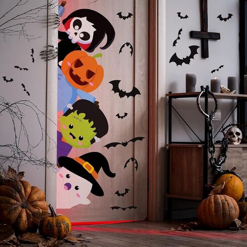 Halloween Pumpkin Scarecrow Door Sticker Funny Scary Pumpkin Scarecrow Door Decal Decoration Halloween Scarecrow Pumpkin Stickers for Decoration Indoor Outdoor Party Haunted House Supplies in Saudi Arabia