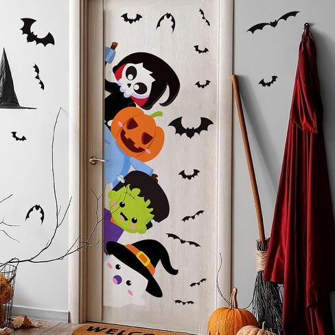 Halloween Pumpkin Scarecrow Door Sticker Funny Scary Pumpkin Scarecrow Door Decal Decoration Halloween Scarecrow Pumpkin Stickers for Decoration Indoor Outdoor Party Haunted House Supplies in Saudi Arabia