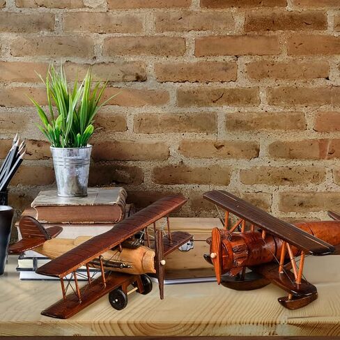 Surakey طائرات خشبية عتيقة نموذج حديد ريترو طائرة شراعية ذات طائرة قلادة نموذج طائرة خشبية للأطفال لعبة هدية، مكتب، ديكور منزلي، زخرفة، زخرفة سطح المكتب، النوع 2 in Kuwait