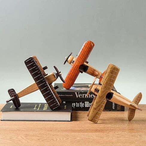 Surakey طائرات خشبية عتيقة نموذج حديد ريترو طائرة شراعية ذات طائرة قلادة نموذج طائرة خشبية للأطفال لعبة هدية، مكتب، ديكور منزلي، زخرفة، زخرفة سطح المكتب، النوع 2 in Kuwait