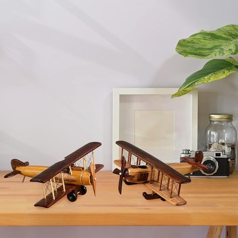Surakey طائرات خشبية عتيقة نموذج حديد ريترو طائرة شراعية ذات طائرة قلادة نموذج طائرة خشبية للأطفال لعبة هدية، مكتب، ديكور منزلي، زخرفة، زخرفة سطح المكتب، النوع 2 in Kuwait
