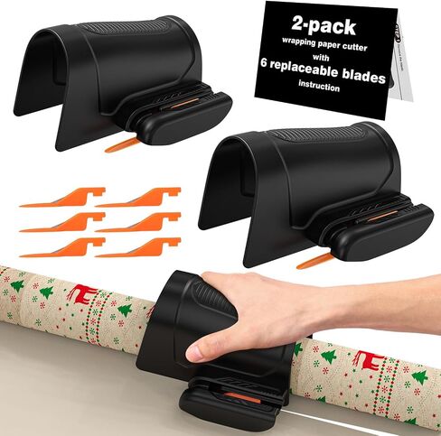 Wrapping Paper Cutter, 2 Pack Gift Wrapping Paper Cutter with 6 pcs Replaceable Blades for Hollween, Christmas, Birthday Day, Wrapping Paper Cutter Tool for Daily Use in Saudi Arabia