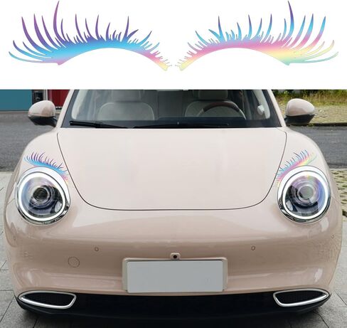 2PCS Auto Headlight Eyebrow Sexy Eyelashes Vinyl Universal Graphics Car Lamp Cover Sticker Self-Adhesive Stripe Decal Decoration for All Cars Yellow in Kuwait