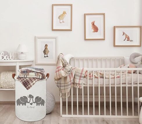 HIYAGON Baby Laundry Basket,Kids Hamper with Drawstring Cover,Cute Toy Storage Bin Nursery Hamper Safari Room Decor for Home(Baby hamper) in Kuwait