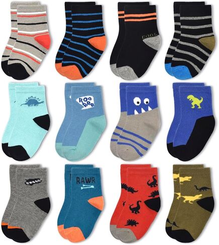 Boys Socks 12 Pairs Novelty Crazy Crew Socks for Toddler Kids Girls 1-7 Years Old Fun Mid Cut Sock Children in Kuwait