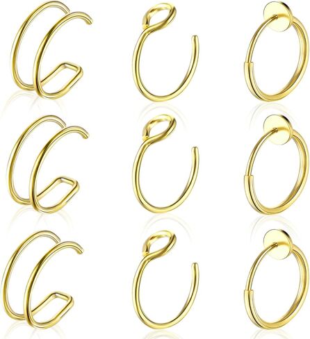 9 قطع ذهبية وهمية لثقب الأنف، مشبك ثقب الشفاه وهمية على الأنف Ring16G الفولاذ المقاوم للصدأ مسمار الأنف 20 جرام غير ثقب مجوهرات ثقب الأنف للنساء in Kuwait