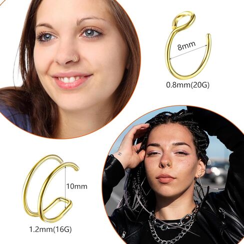 9 قطع ذهبية وهمية لثقب الأنف، مشبك ثقب الشفاه وهمية على الأنف Ring16G الفولاذ المقاوم للصدأ مسمار الأنف 20 جرام غير ثقب مجوهرات ثقب الأنف للنساء in Kuwait