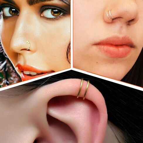 9 قطع ذهبية وهمية لثقب الأنف، مشبك ثقب الشفاه وهمية على الأنف Ring16G الفولاذ المقاوم للصدأ مسمار الأنف 20 جرام غير ثقب مجوهرات ثقب الأنف للنساء in Kuwait