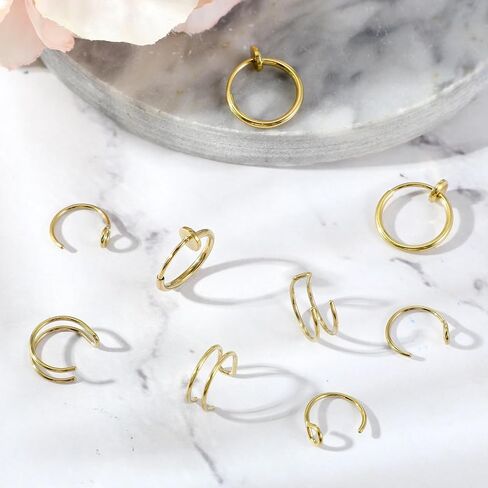 9 قطع ذهبية وهمية لثقب الأنف، مشبك ثقب الشفاه وهمية على الأنف Ring16G الفولاذ المقاوم للصدأ مسمار الأنف 20 جرام غير ثقب مجوهرات ثقب الأنف للنساء in Kuwait