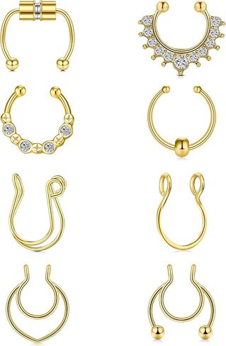 MODRSA Fake Septum Ring Fake Septum Piercing Faux Septum Nose Rings Clip on Septum Ring Faux Septum Piercing Fake Septum Hoop Fake Septum Jewelry Non Piercing Fake Nose Septum Ring Silver Gold Black in Saudi Arabia