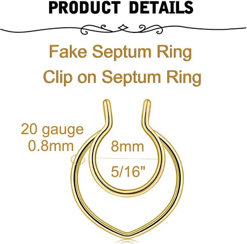 MODRSA Fake Septum Ring Fake Septum Piercing Faux Septum Nose Rings Clip on Septum Ring Faux Septum Piercing Fake Septum Hoop Fake Septum Jewelry Non Piercing Fake Nose Septum Ring Silver Gold Black in Saudi Arabia