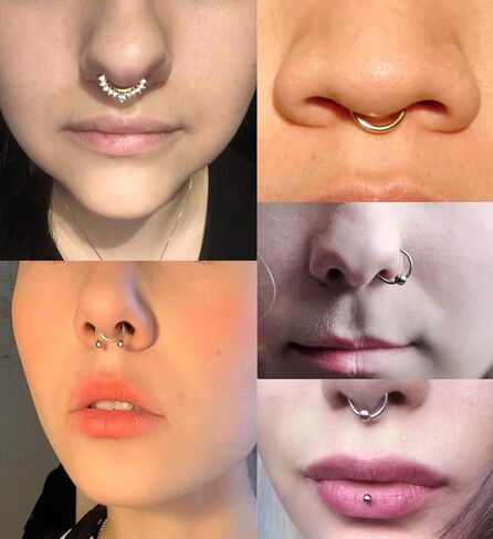 MODRSA Fake Septum Ring Fake Septum Piercing Faux Septum Nose Rings Clip on Septum Ring Faux Septum Piercing Fake Septum Hoop Fake Septum Jewelry Non Piercing Fake Nose Septum Ring Silver Gold Black in Saudi Arabia
