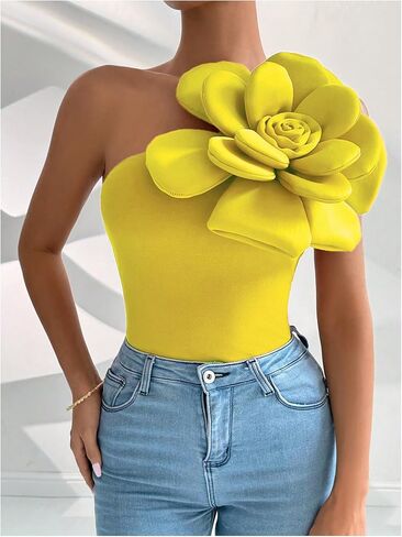 MakeMeChic Women's Floral Blouse One Shoulder Sleeveless Tops Dressy Casual Blouses in Saudi Arabia