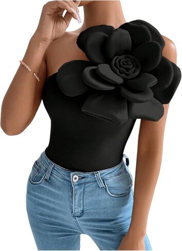 MakeMeChic Women's Floral Blouse One Shoulder Sleeveless Tops Dressy Casual Blouses in Saudi Arabia
