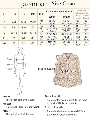 JASAMBAC Women's Casual V Neck Floral Print Smocked Long Sleeve Chiffon Blouses Bohemian Top Shirts in Saudi Arabia