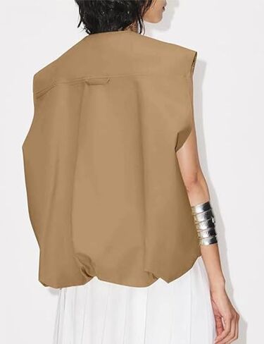 Womens Casual Zip Up Cargo Vest Top Oversized Lightweight Ruched Hem Sleeveless Blazer Jackets Vest Tops in Kuwait