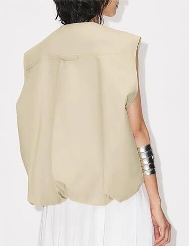 Womens Casual Zip Up Cargo Vest Top Oversized Lightweight Ruched Hem Sleeveless Blazer Jackets Vest Tops in Kuwait