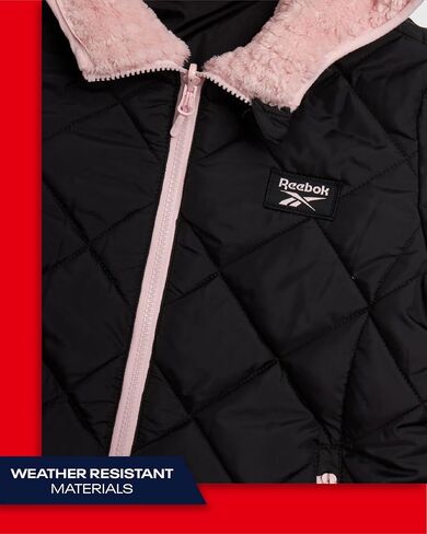 Reebok Girls' Reversible Puffer Jacket - Quilted Winter Coat with Snow Fleece Lining - Warm Hooded Jacket for Girls (7-16) in Saudi Arabia