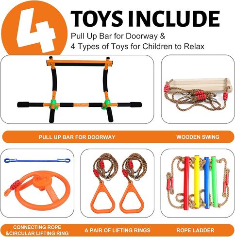 Door Swing for Kids,Indoor Pull up bar for Adults,Doorway Swing Kids with 4pcs,Indoor Doorway Gym Set for Kids and Adults-Sensory Swing (JS010007-OR) in Saudi Arabia